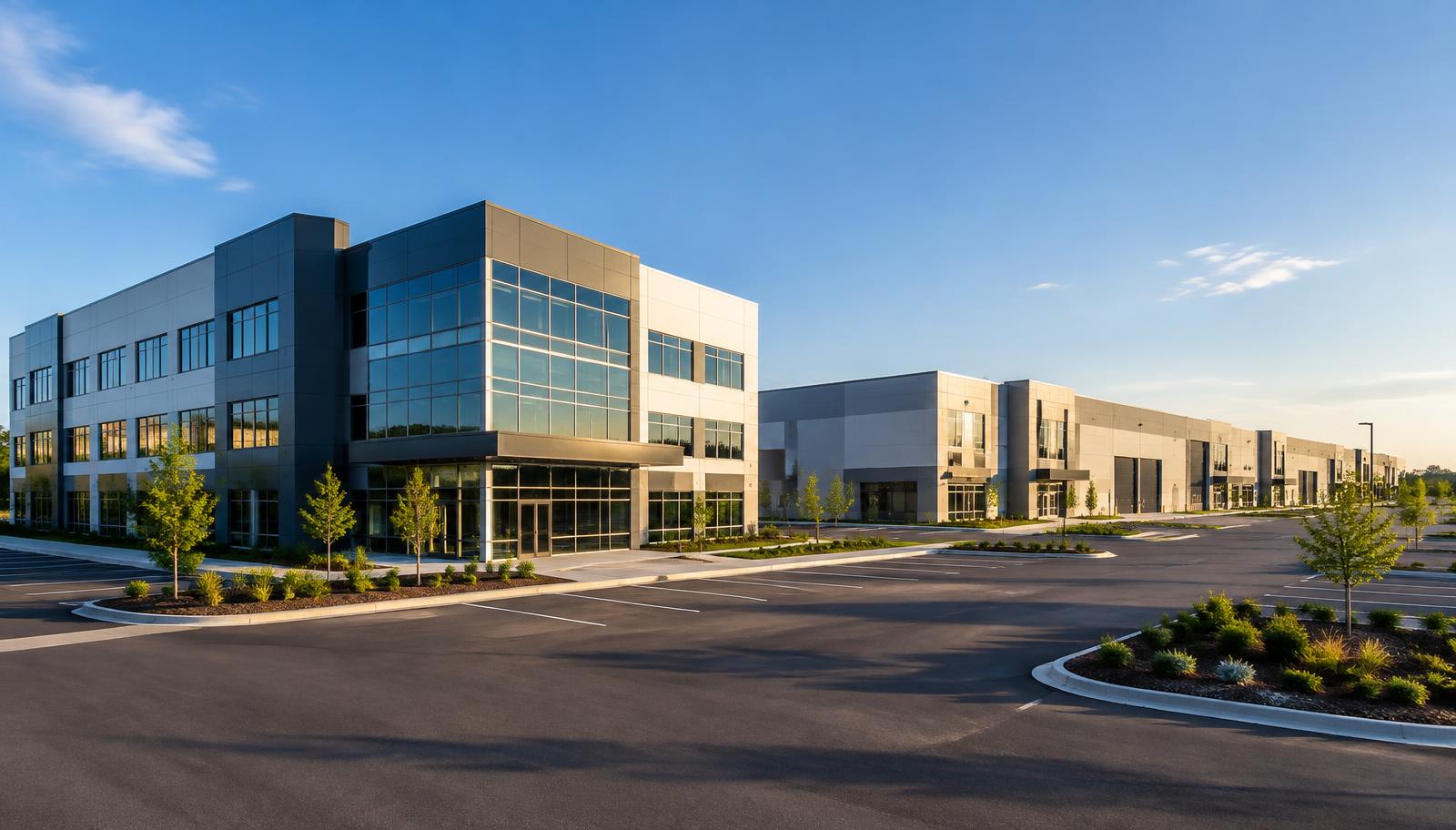 Modern commercial office and retail property representing Low-Doc commercial real estate financing.